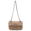 Prada Nappa Gaufre Shoulder Bag Chain Gathered Leather Beige Silver