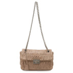 Prada Nappa Gaufre Shoulder Bag Chain Gathered Leather Beige Silver