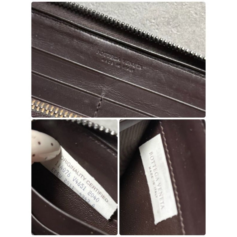 Bottega Veneta Round Zipper Long Wallet Intrecciato Calf Leather Dark Brown Men — view 4