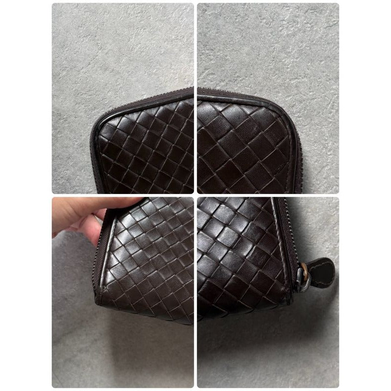 Bottega Veneta Round Zipper Long Wallet Intrecciato Calf Leather Dark Brown Men — view 5