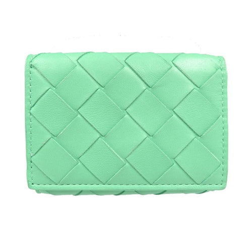Bottega Veneta Intrecciato Compact Wallet Calf Silver Hardware Green Trifold
