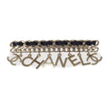 Chanel CC Logo Chain Brooch Metal Leather Gold Black Accessories Cute