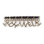 Chanel CC Logo Chain Brooch Metal Leather Gold Black Accessories Cute — view 2