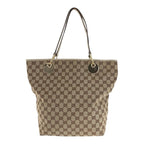 Gucci Beige Brown Gold Hardware GG Canvas Leather Tote Bag