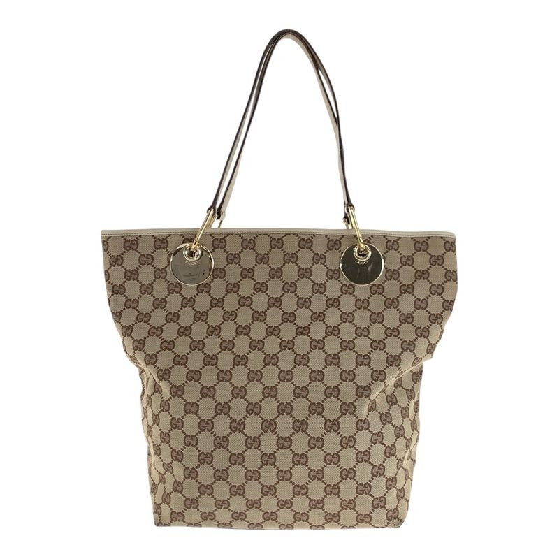 Gucci Beige Brown Gold Hardware GG Canvas Leather Tote Bag — view 3