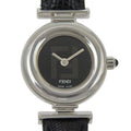 Fendi Stainless Steel Leather Quartz Analog Display Black Dial Watch