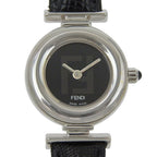 Fendi Stainless Steel Leather Quartz Analog Display Black Dial Watch