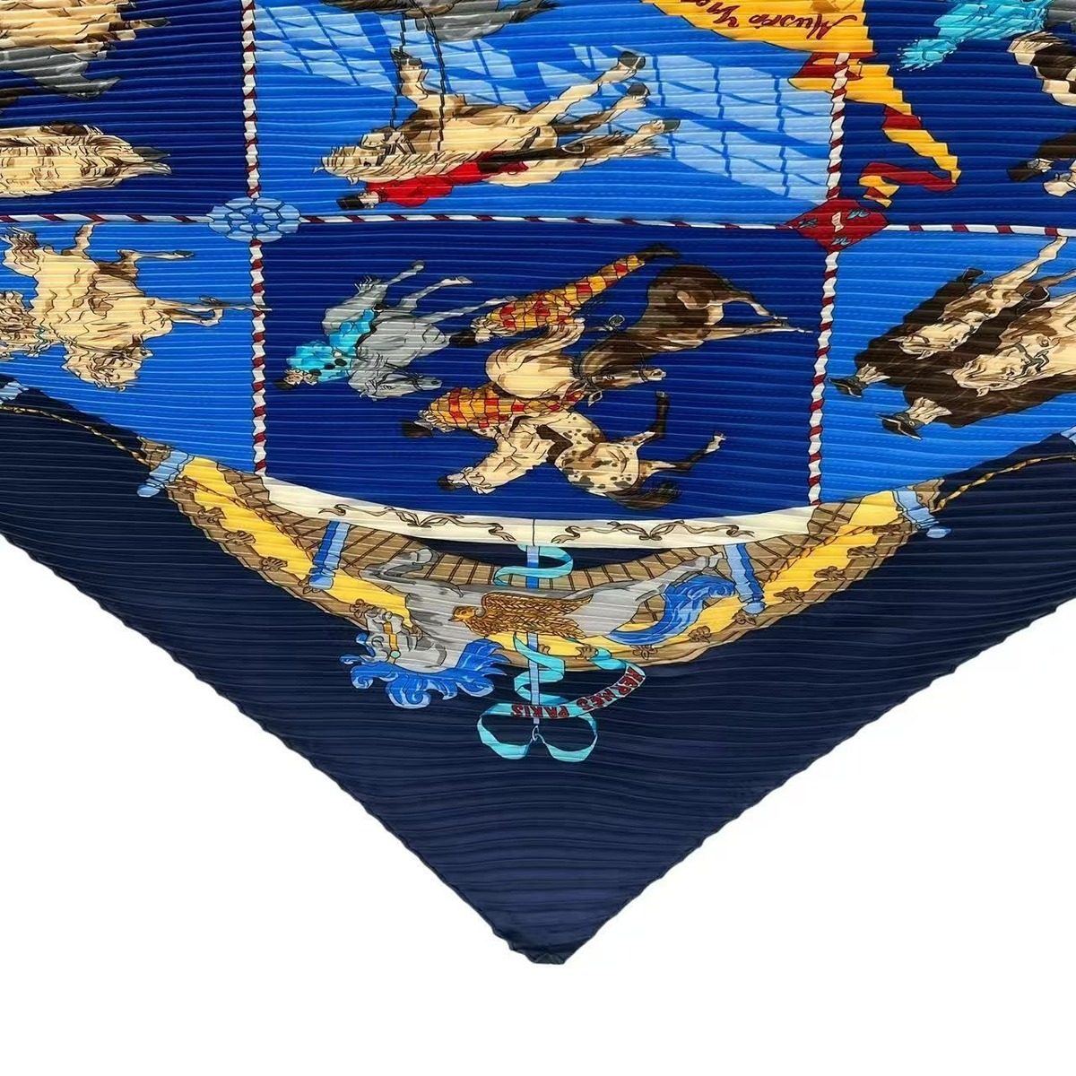 Hermes Pleated Scarf Silk Musee Vivant du Cheval Chantilly Chien Castle Horse — view 5