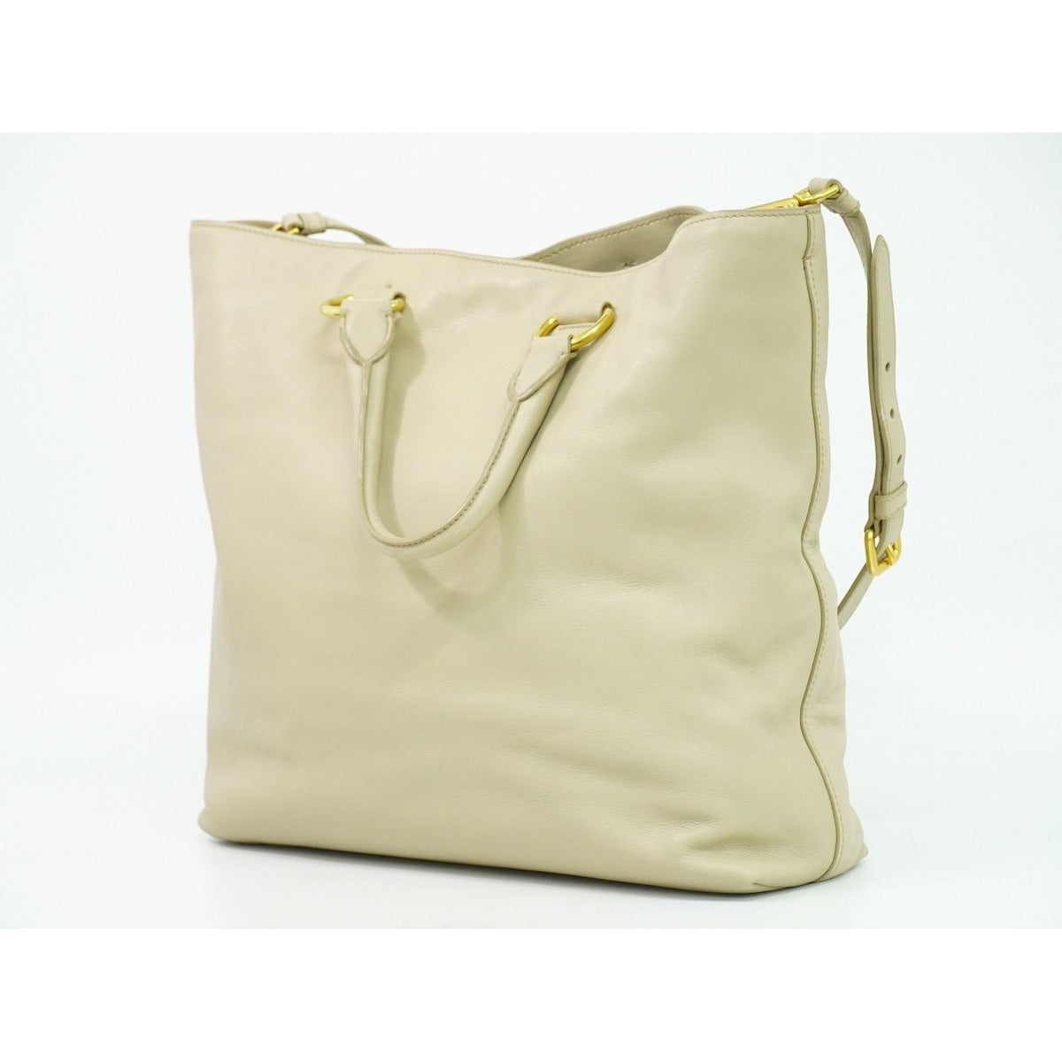 Prada Leather 2-Way Shoulder Bag Tote Beige Outside — view 2