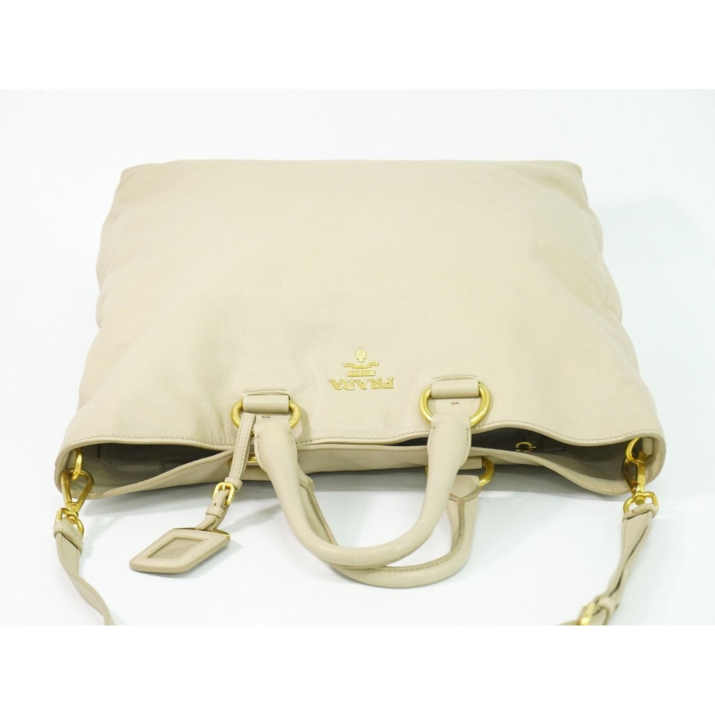 Prada Leather 2-Way Shoulder Bag Tote Beige Outside — view 5