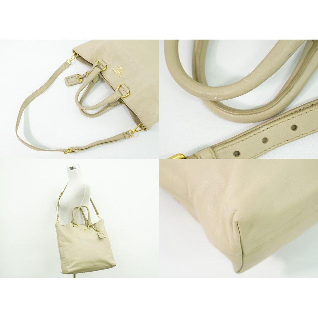 Prada Leather 2-Way Shoulder Bag Tote Beige Outside — view 6