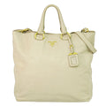 Prada Leather 2-Way Shoulder Bag Tote Beige Outside