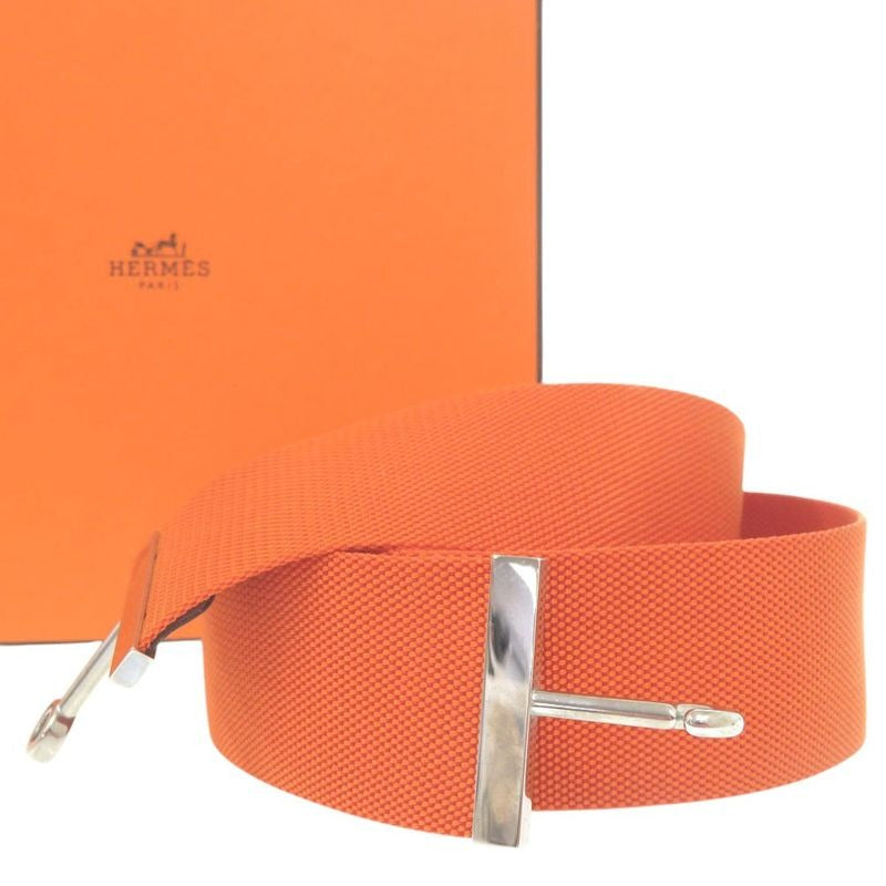 Hermes Hook Belt Waist Nylon Metal Orange Engraved I 0566 — view 2