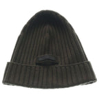 Prada Logo Label Wool Rib Knit Cap Beanie Hat Brown Sweater