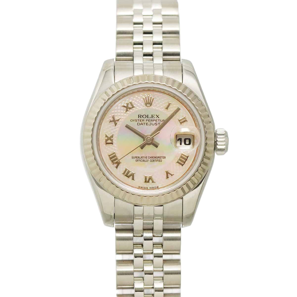 Rolex Datejust Number Roulette Watch Pink Shell 18k White Gold Automatic Winding