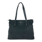 Prada Tessuto Triangle Logo Plate Black Silver Hardware Nylon Leather Tote Bag — view 2