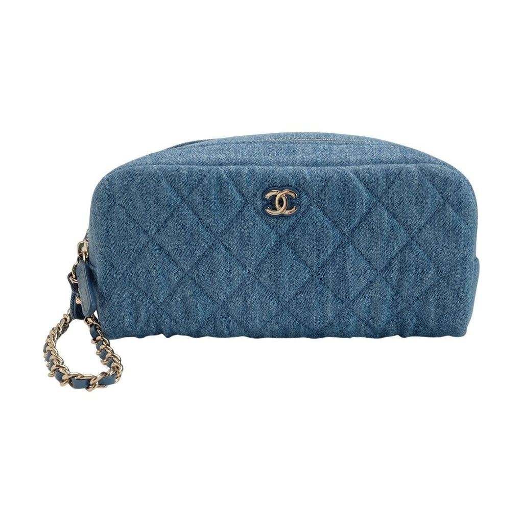 Chanel Coco Mark Quilted Denim Pouch Ap3702 Blue Chain Handbag