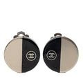 Chanel CC Logo Round Earrings Silver Black Metal Plastic