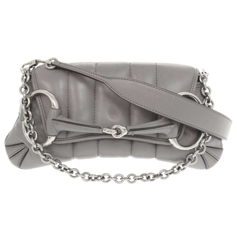 Gucci Horsebit Leather Gray Shoulder Bag 1515