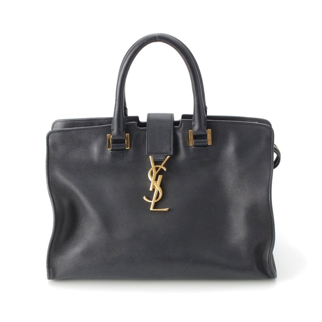 Saint Laurent Baby Cabas Leather 2-Way YSL Logo Handbag Black