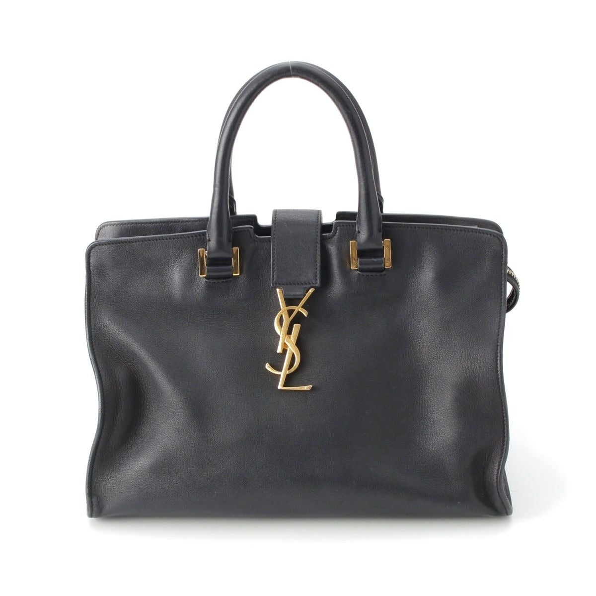 Saint Laurent Baby Cabas Leather 2-Way YSL Logo Handbag Black