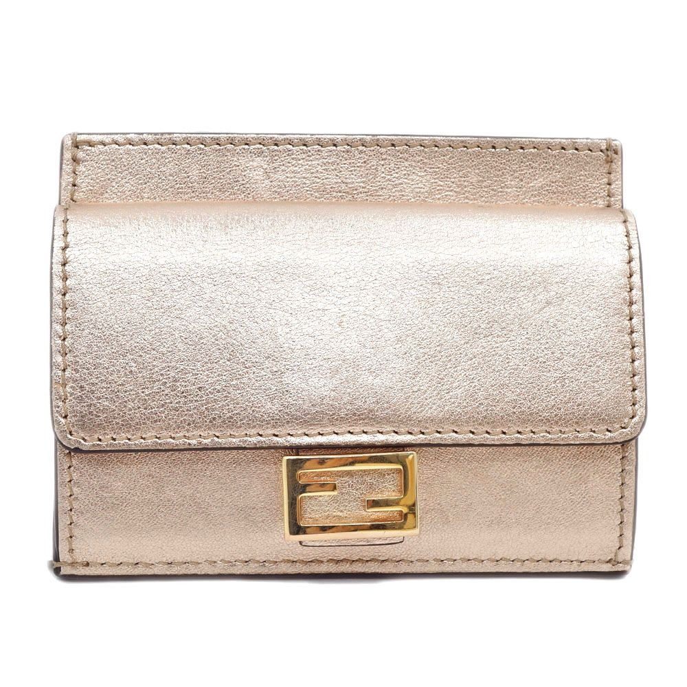 Fendi Pink Gold Compact Wallet Leather Card Case