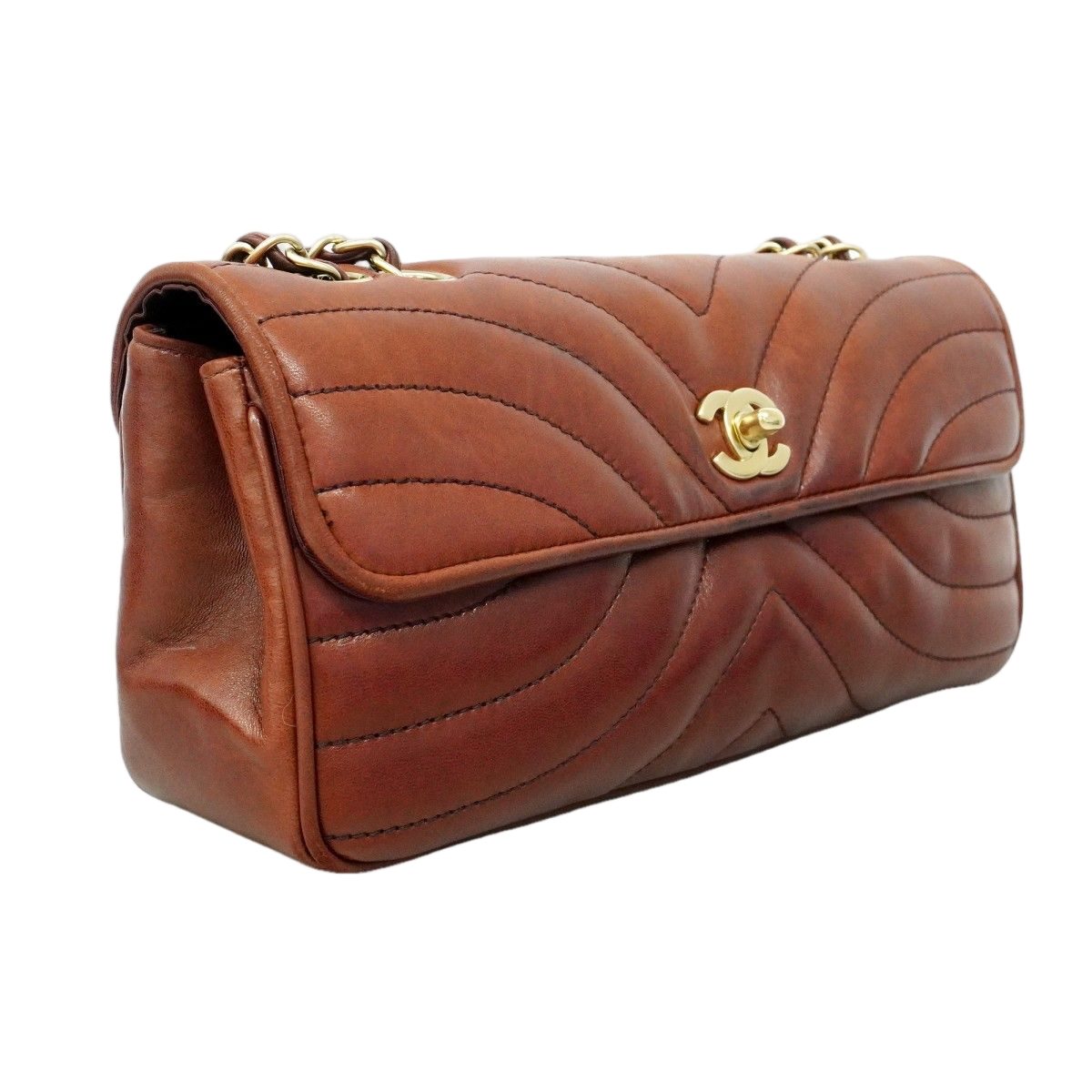 Chanel Shoulder Bag Lambskin Dark Brown Champagne Gold — view 2