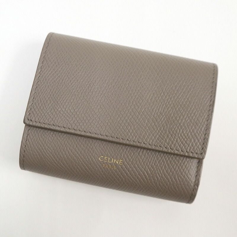 Celine Small Trifold Wallet Leather Gray Gold