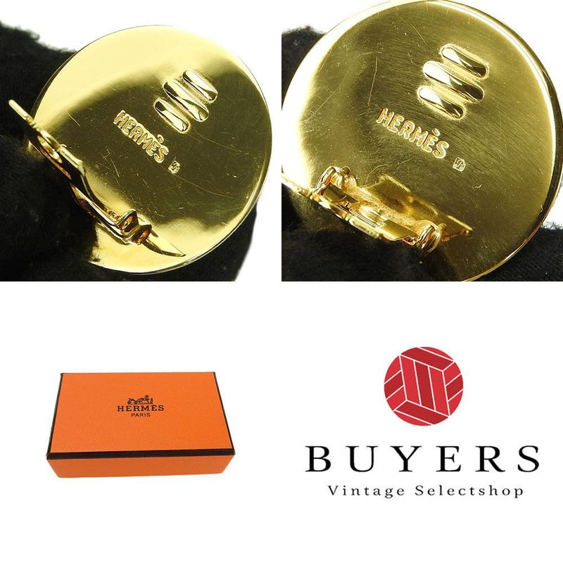 Hermes Earrings Emile Yellow Gold Cloisonne GP Plating Accessories Jewelry Small — view 5