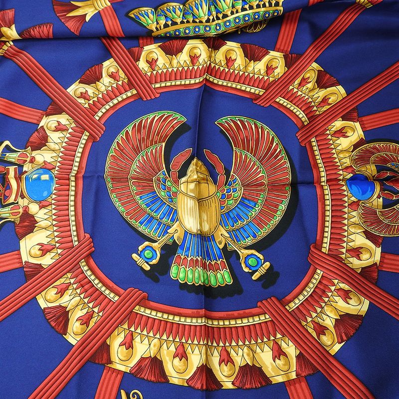 Hermes Scarf Carre 90 Silk Purple Bellflower Red Casy Scarab Pattern — view 2