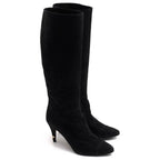 Chanel Long Boots Shoes Women Suede Leather Black High Heel Sole — view 2