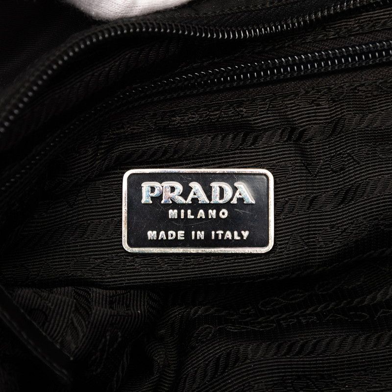 Prada Triangle Logo Plate Tote Handbag Black Nylon — view 7
