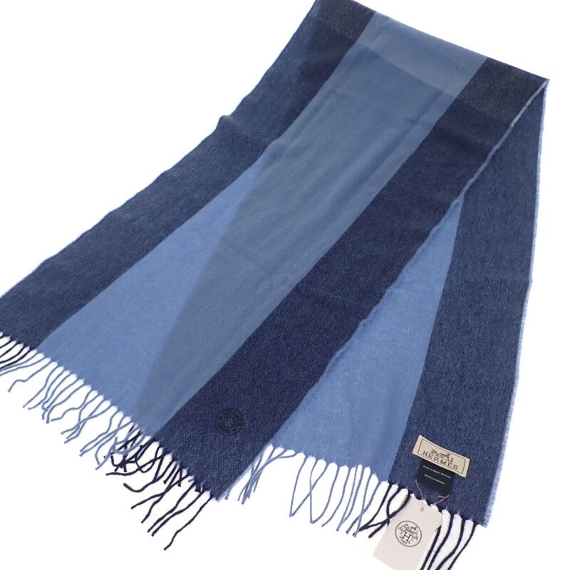 Hermes H Summer Block Scarf Cashmere Blue Autumn Winter — view 3