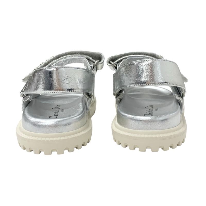 Christian Dioract Sandals Shoes Leather Metallic Silver Logo Lambskin — view 5