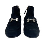 Hermes Saint Honore Boots Short Shoes Suede Black Silver Constance — view 2