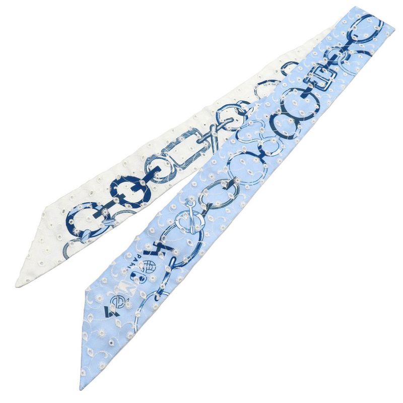 Hermes Twillye De L'ebookle Broderie Anglaise Silk Blue Scarf 0195 — view 2