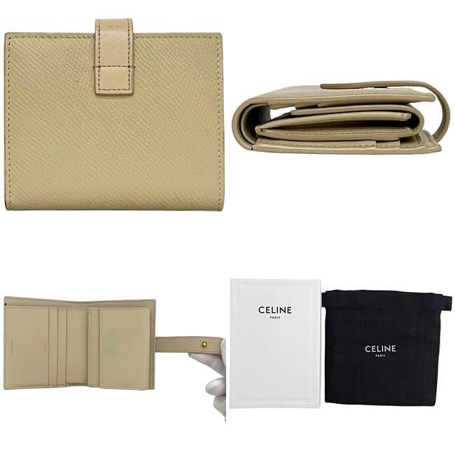 Celine Bifold Wallet Small Strap Cream Beige — view 4