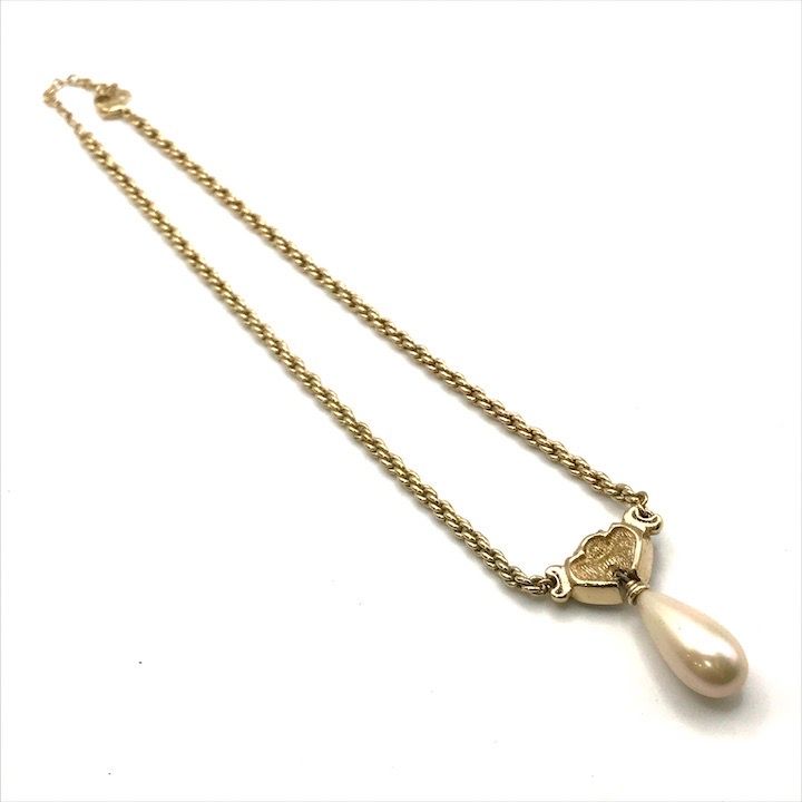 Dior Color Stone Faux Pearl Chain Necklace Gold — view 3