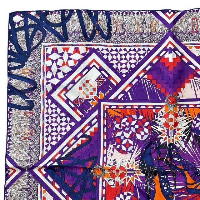 Christian Dior Stole Shawl Scarf Accessories Small Silk Pattern Purple Multicolo — view 3