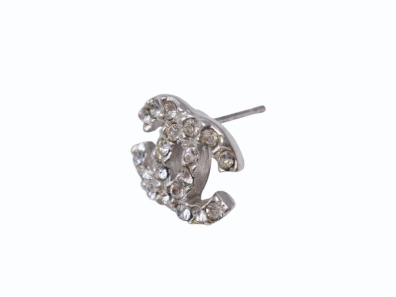 Chanel CC Logo Earrings 03 Rhinestone Metal Silver Clear — view 3