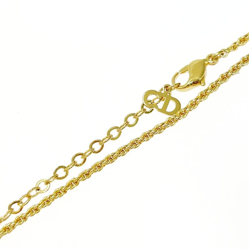 Christian Dior GP Rhinestone Ribbon Heart Necklace Gold Black — view 7