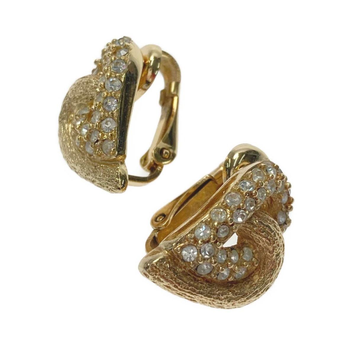 Christian Dior Heart Motif Rhinestone Gold GP Earrings — view 6