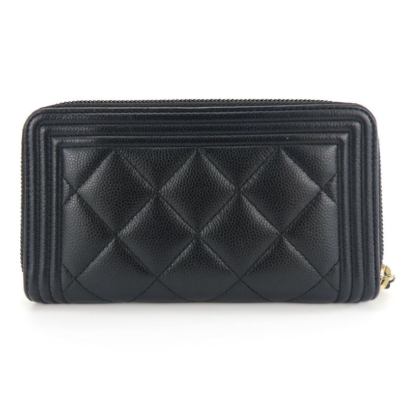 Chanel Coin Case Boy Round Zipper Caviar Leather Black Gold Hardware 23 rd — view 3