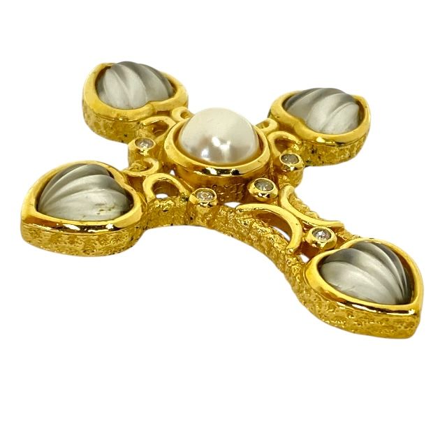 Dior Necklace Brooch 2-Way Top Pendant Faux Pearl Gold Logo — view 4