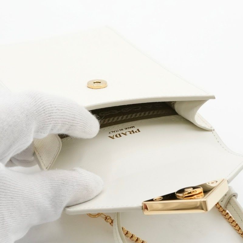 Prada Mobile Smartphone Accessories White Gold Saffiano Mini Bag Triangle Logo