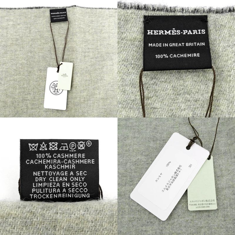 Hermes Muffler Shawl Double Face Black Beige Cine Cashmere 100% Scarf — view 8