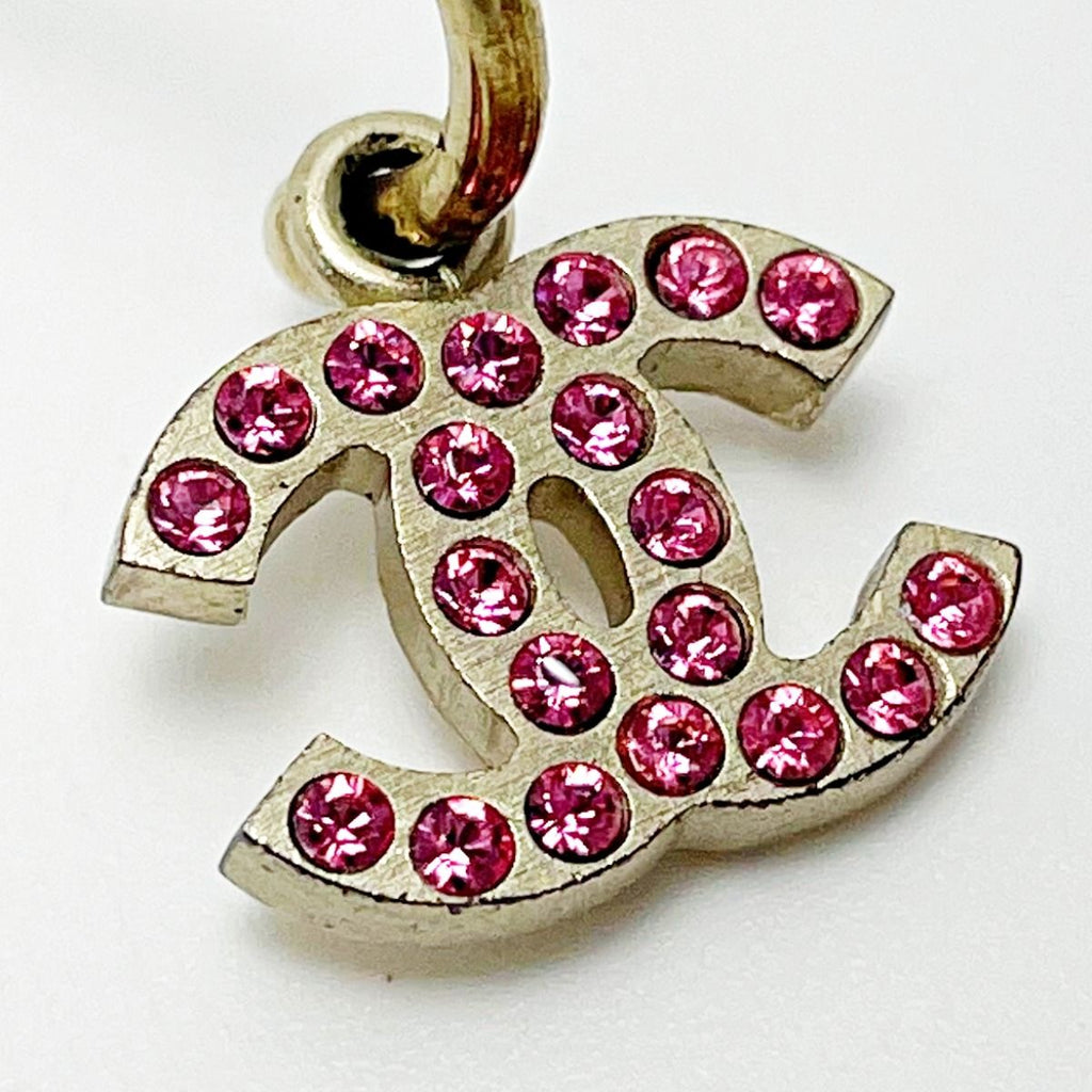 Chanel Coco Mark Gold Pink Earrings Rhinestone GP Accessories — view 5