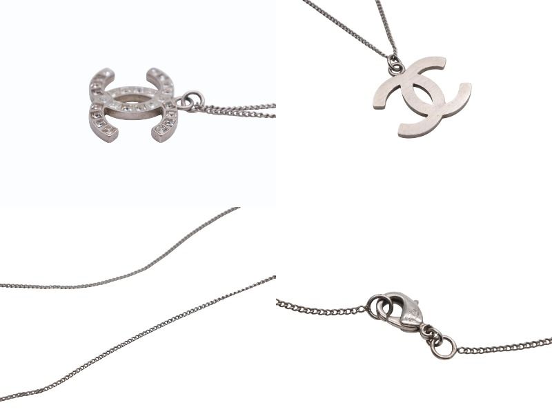 Chanel CC Logo Square Rhinestone Necklace 48 Silver Metal — view 4
