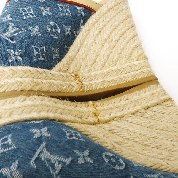 Louis Vuitton Monogram Denim Wedge Sole Sandals 36 Espadrilles — view 9