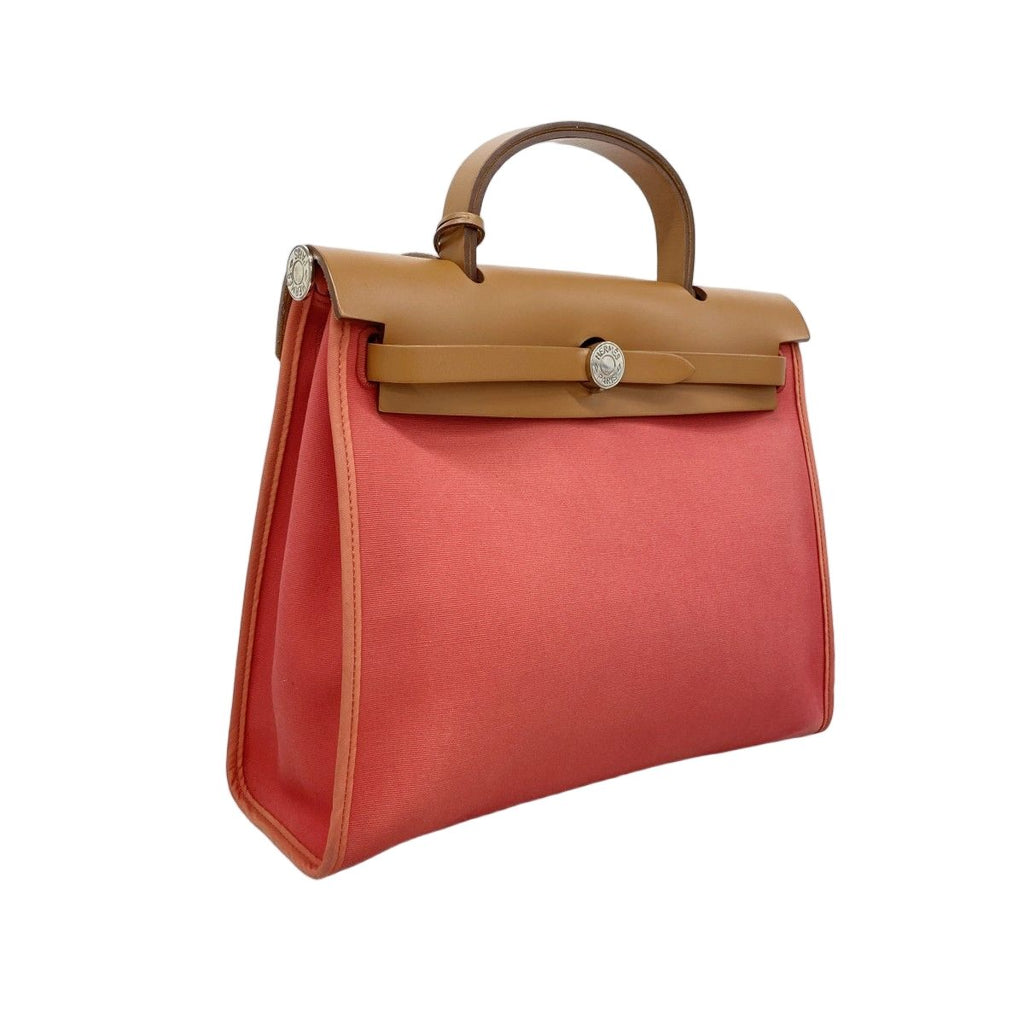 Hermes Handbag Herbag Zip PM Toile Officier Pink Natural Silver 2-Way — view 2
